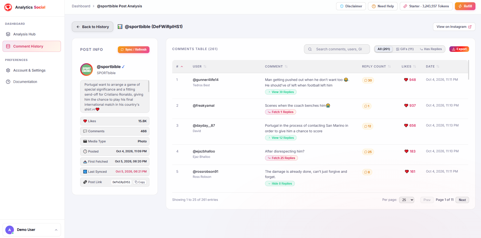 Analytics Social Comment Search and Filter Interface