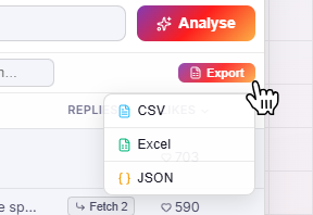 Analytics Social Export Dropdown Menu